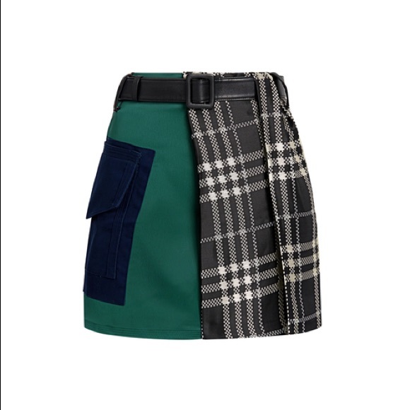 Self-Portrait Dresses & Skirts - Self-Portrait Asymmetric Color-block Plaid Skirt